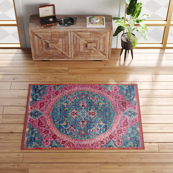 Bungalow Rose Aquashicola Performance Blue/Pink Rug Wayfair